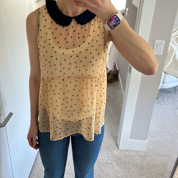 Chloe K Navy and Cream Peter Pan Collar Top - Picture 3 of 3